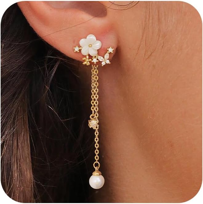 SELFROSE Store Gold Dangle Earrings for Women,Prom Jewelry Dainty Earring 14K Gold Plated Drop Earrings for Women Trendy Hypoallergenic CZ Dangling Earring - Image 1
